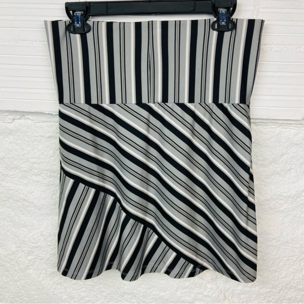 TEHAMA gray & blue striped stretch summer mini skirt size small